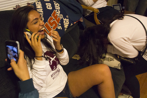Aysha Seedat reacts as she receives a phone call telling her that she's been elected president of the Student Association's 59th session. Seedat received about 55 percent of the vote, with the next closest candidate receiving just under 13 percent of the vote.