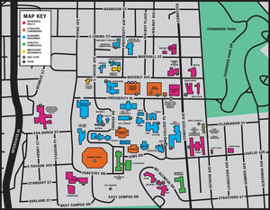 This map offers a snap shot of important academic, athletic and food locations on campus. 