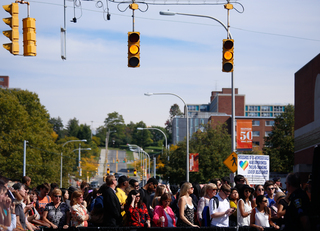 Waverly Avenue was shut down for several hours on Monday as the SU community gathered behind the Newhouse II building for the ribbon cutting ceremony outside the new studios.