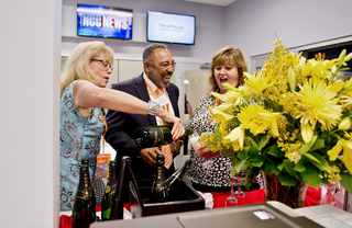 (left to right) Pam Giddon Freedman, Melvin Williams and Susan Nash celebrate the dedication of the Dick Clark Studios and Alan Gerry Center for Media Innovation.