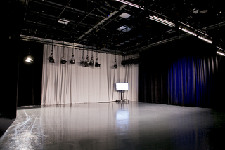 The television studios in the newly renovated Newhouse II are three times larger than typical television studios to allow for collaboration amongst students. 