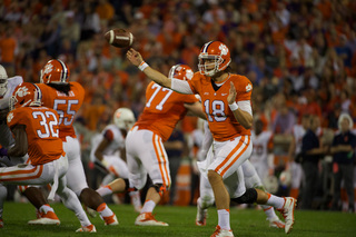 Clemson quarterback Cole Stoudt rifles a pass. He only converted one touchdown on the night. 
