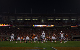 The Syracuse offense lines up for a play in its 16-6 loss at Clemson on Saturday. 