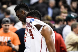 Oklahoma walks back to their locker room after losing to Michigan State in the Sweet 16 round of the NCAA Tournament. 