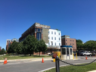 New siding on the south side of the Life Sciences Complex is being worked on during the summer, and is set to be completed before classes start in August. Photo taken June 15, 2016