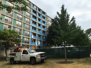 Renovations being made to DellPlain Hall this summer are on schedule. Accessible bathrooms are being built on floors 1-8. Photo taken July 7, 2016