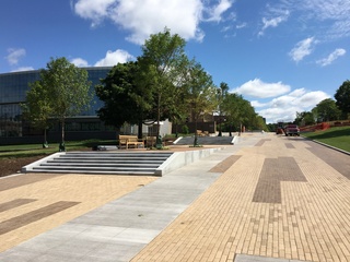 Platforms with seating and greenery have been built along the University Place promenade. Photo taken Aug. 17, 2016