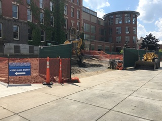 Construction is being done around Sims Hall and the Shaffer Art Building to repair the stairs in front of Sims. Photo taken Aug. 3, 2016